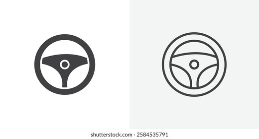 Steering wheel icons vectors illustrations in black fill and liner versions