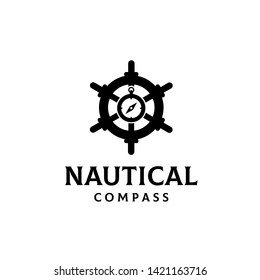 Steering wheel illustration with compass logo design