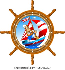 The steering wheel with the image of the brave sailor, vector