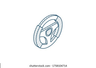 Steering wheel isometric icon. 3d vector illustration. Isolated line art technical drawing. Editable stroke