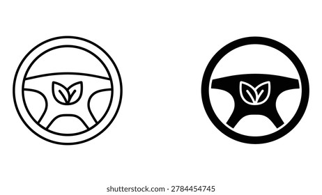 Steering wheel with leaf icon for eco-friendly vehicle concepts in vector style
