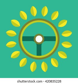Steering Wheel and leaves Icon