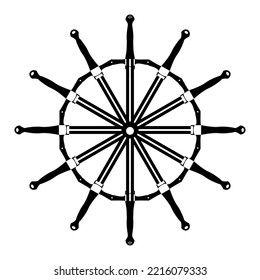 Steering wheel in line art. Simple black steering wheel. Outline vector illustration isolated on white background.