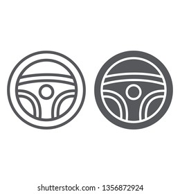 Steering wheel line and glyph icon, auto and drive, car part sign, vector graphics, a linear pattern on a white background, eps 10.