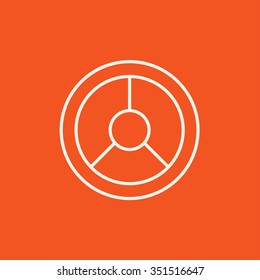 Steering wheel line icon for web, mobile and infographics. Vector white icon isolated on red background.