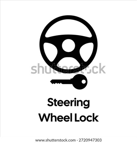 Steering Wheel Lock Icon – Black Wheel and Key Silhouette – High Quality Vectorial Stock Image