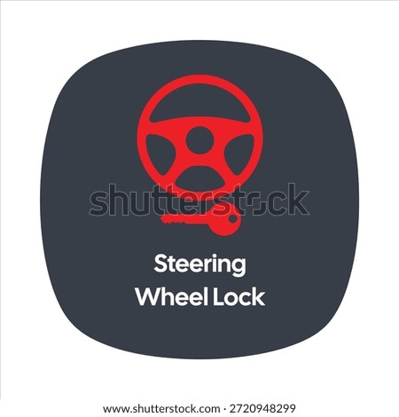 Steering Wheel Lock Icon – Red Wheel and Key Symbol – High Quality Vectorial Stock Image