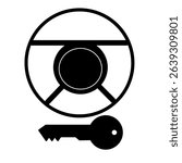 steering wheel lock ignition lock warning indicator light useful for automotive designs black silhouette
