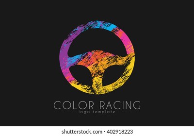 Steering wheel logo. Color racing. Racing logo design