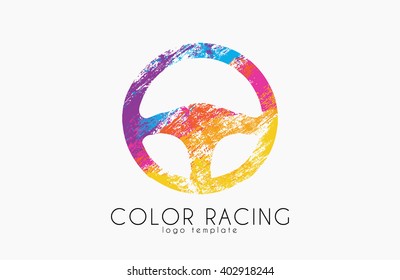 Steering wheel logo. Color racing. Racing logo design