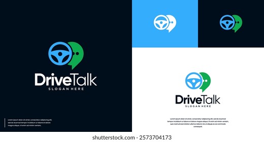 steering wheel logo, with the concept of chat bubble, smart tech, future, graphic design illustration.