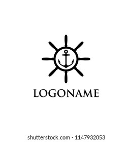 Steering wheel logo design template related to sailing or nautical activity