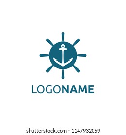 Steering wheel logo design template related to sailing or nautical activity