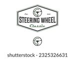 Steering wheel logo label design repair workshop icon symbol