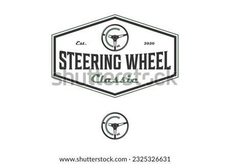 Steering wheel logo label design repair workshop icon symbol