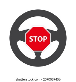 Steering wheel logo with stop vector flat design on white background