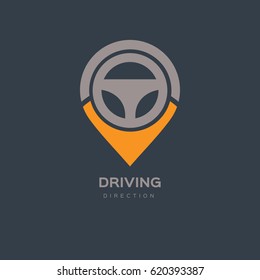 Steering Wheel Map Location Navigation Logo Design