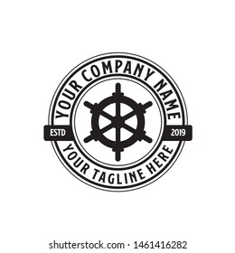 Steering wheel marine circle seal logo design with text
