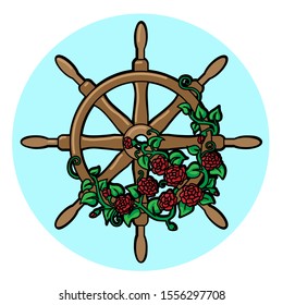 steering wheel marine romantic illustration
