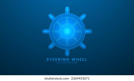 Steering wheel marine. Rudder or Boat Steering Wheel. Vector illustration with light effect and neon