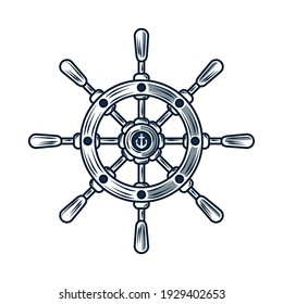 steering wheel nautical sketch icon