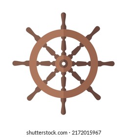 The steering wheel. An old wooden ship's rudder for steering on the sea. Pirate steering wheel. Icon, clipart for website about history, travel, pirates. Vector flat illustration, cartoon style.