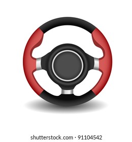 Steering wheel on a white