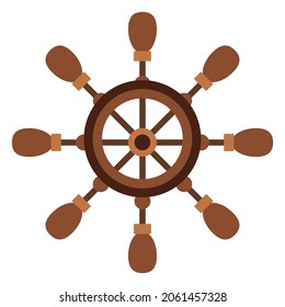 Steering wheel on a white background. Ship wheel marine wooden vintage vector illustration on white background.