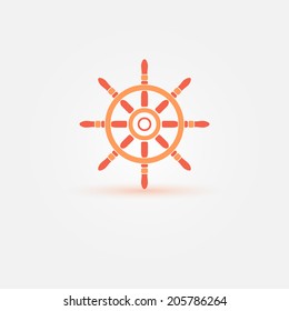 Steering wheel - orange bright vector symbol or icon, ship element 