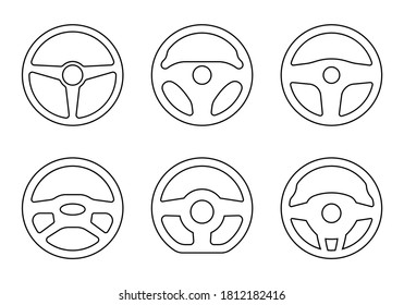 Steering wheel outline icon set. Car and driver logo templates. Vector illustration.