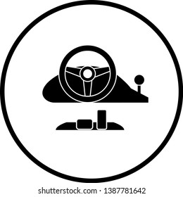 steering wheel with pedals and shifting stick game controller symbol