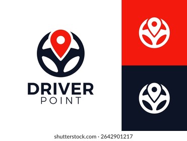 steering wheel and pin location logo vector design concept	
