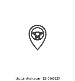 Steering wheel and pin map combination, drive pin logo or icon, location drive logo or icon