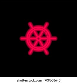 Steering wheel red glowing neon ui ux icon. Glowing sign logo vector