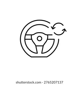 Steering wheel and refresh arrows. Navigation update, vehicle system maintenance. Pixel perfect, editable stroke vector icon