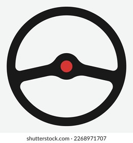 Steering wheel retro car icon isolated on white background. Car wheel control silhouette, Antique black classic car auto part driving in flat style. Vector illustration