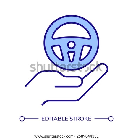 Steering wheel RGB color icon. Situation control, business management. Driving, transportation. Responsibility, leadership. Isolated vector illustration. Simple filled line drawing. Editable stroke