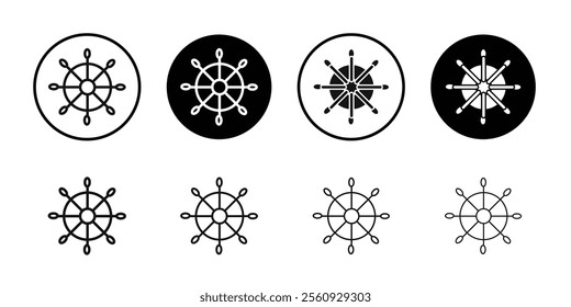 Steering wheel rudder icon Flat outline fill set collection