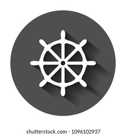 Steering wheel rudder icon. Vector illustration with long shadow. Business concept ship wheel pictogram.