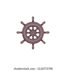 steering wheel rudder. Vector doodle sketch outline retro isolated illustration.