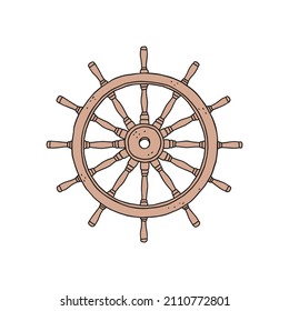 steering wheel rudder. Vector doodle sketch outline retro isolated illustration.