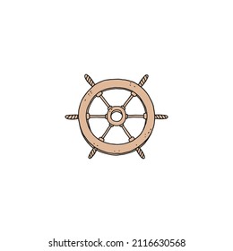 steering wheel rudder. Vector doodle sketch outline retro isolated illustration.