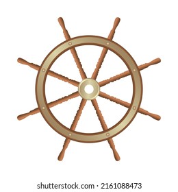 Steering wheel of a sea ship on a white background
