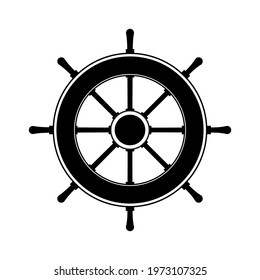 Steering wheel of a sea ship silhouette. Vector isolated on white background