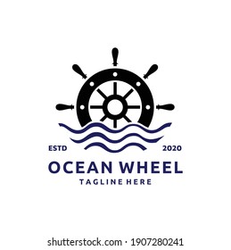 Steering Wheel and Sea Wave for Boat Logo Design