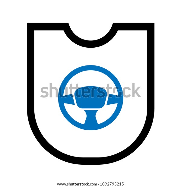 steering wheel and shield vector illustration.\
Blue steering wheel and black shield.Can be used as icon for\
security, protected graphic\
object