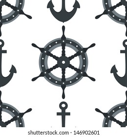 Steering wheel ship and anchor background