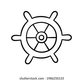 Volante de dirección del barco. Dibujando niños. Ilustración vectorial en estilo doodle sobre fondo blanco.