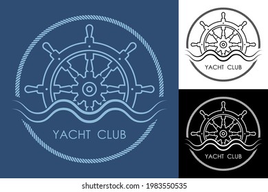 Steering wheel ship emblem in rope. Round sign for sea yacht club. Simple vector