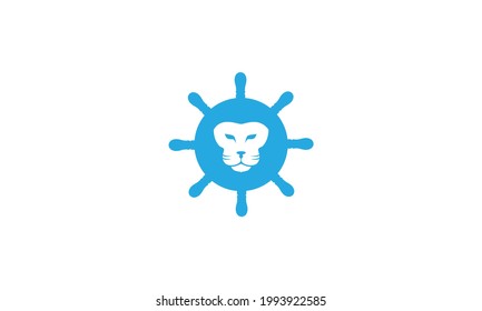 steering wheel ship with head lion logo vector icon illustration design